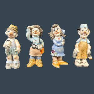 Set of 4 Unique Adorable Vintage Ceramic Hobo Clown Collectible Figurines 4.5"